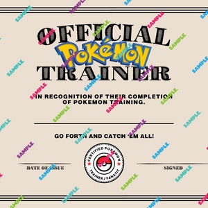 Pokémon Trainer Certificate Downloadable / Custom Fan Art / Party - Etsy