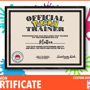 Pokémon Trainer Certificate Downloadable / Custom Fan Art / Party - Etsy