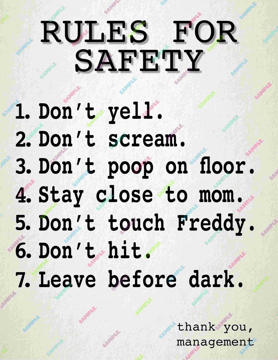FNAF Rules / Cheques / Help Wanted Printable Decorations Birthday Fan ...