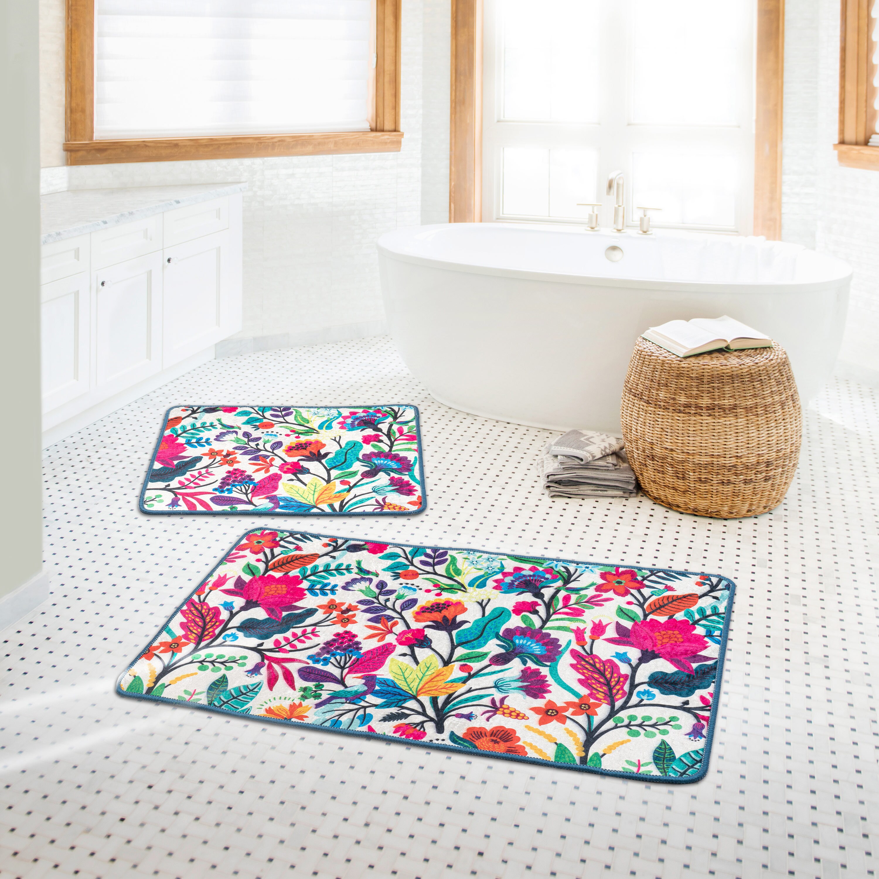 Abstract Cherry Blossom 3 Piece Bathroom Rugs Set Bath Rug Contour Mat