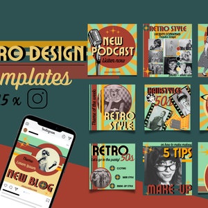 RETRO vintage templates for Instagram in Canva_ Social media_Bloggers, Marketing, Services, celebration