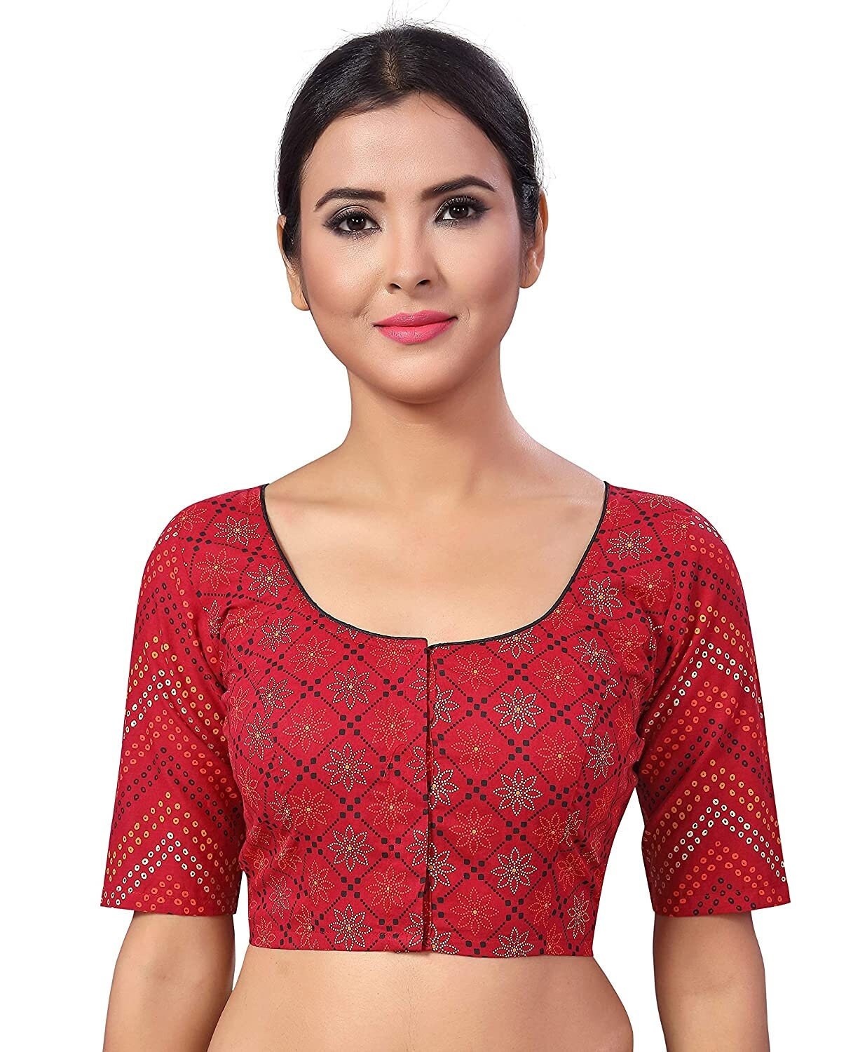 Women's Red Bandhani Printed Pure Cotton Saree Blouse With - Etsy