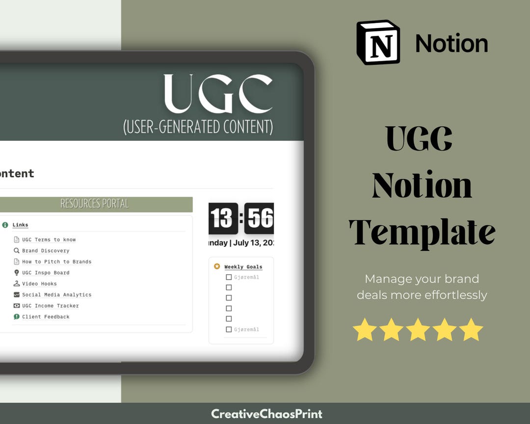 UGC Notion Template | UGC Creator Planner | Social Media Content ...