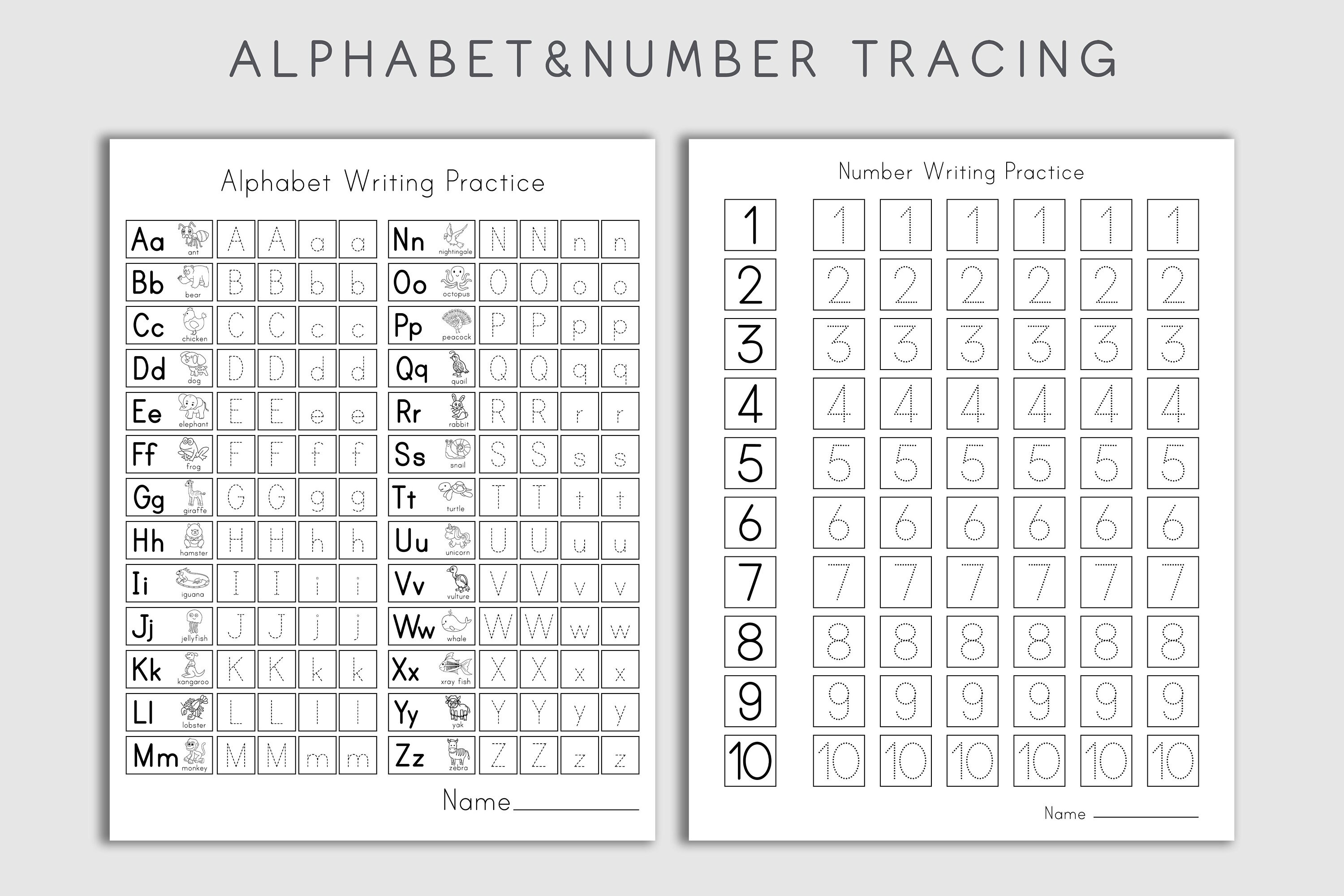 Alphabet Tracing Worksheet Number Tracing Worksheet Etsy