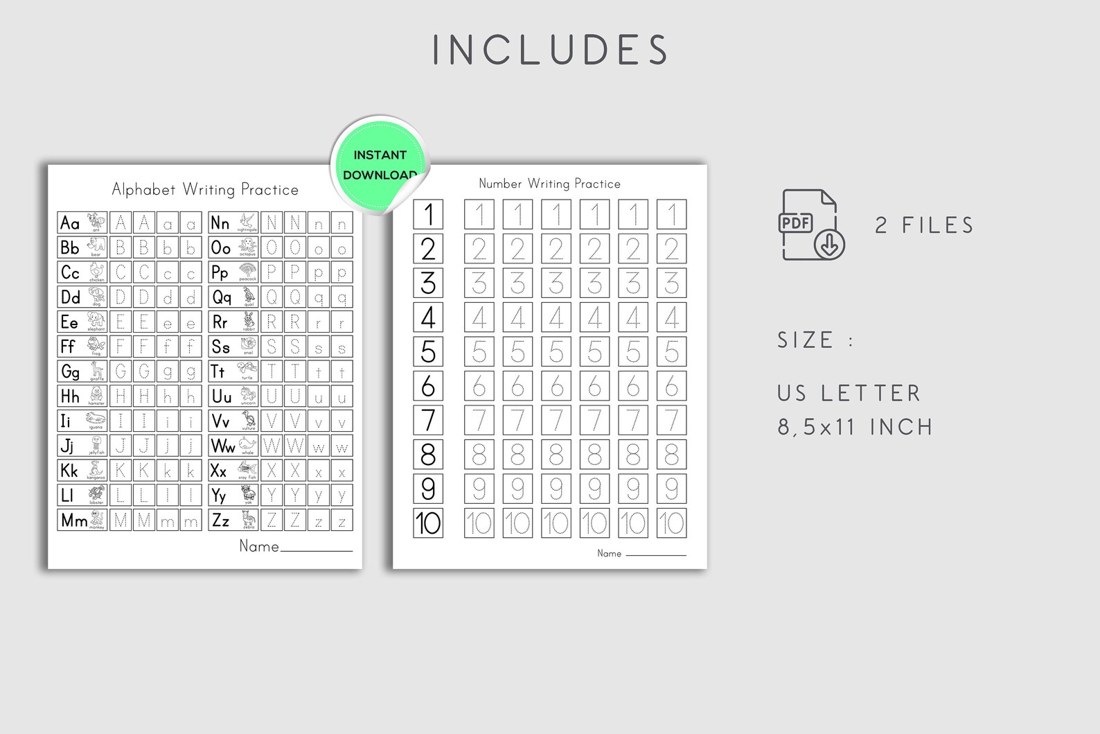 Alphabet Tracing Worksheet Number Tracing Worksheet Etsy