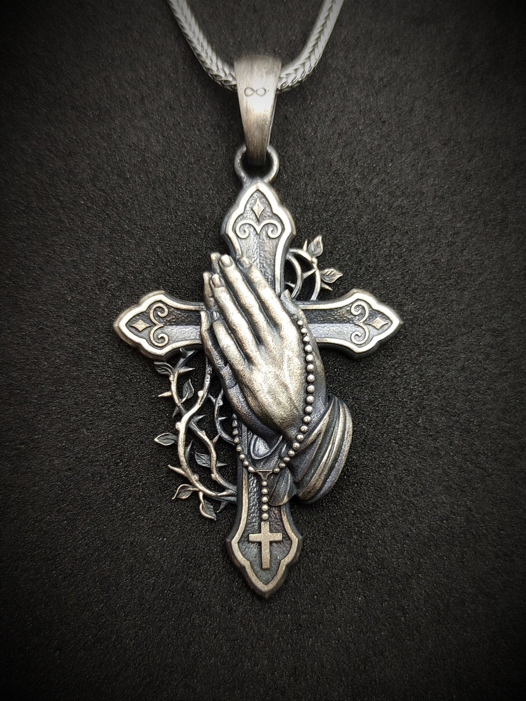 Cross Handmade Silver Pendant, Hand Prayer Cross Necklace, Christian