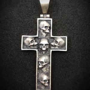 Gothic Skull Cross Pendant, Sterling Silver Necklace for Men and Women, Biker and Gothic Jewelry, Punk and  Rock Style, Gift for him her