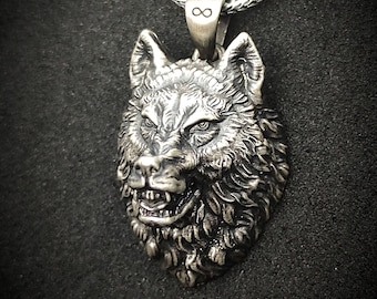 Wild Wolf Silver Handmade Pendant, Wild Wolf Medallion, Christmas Necklace for Men, Animal Gift, Wolf charm