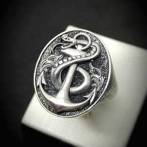 Silber Anker und Schlange Ring, Anker Silber Ring, Sailor, Nautisches Geschenk, Marine Männer Silberring Handgemachtes Weihnachtsgeschenk für Männer