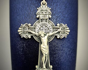 Sterling Silver Jesus Silver INRI Cross  BNDC B Pendant,  Crucifix Necklace,  Religious Men Charm,