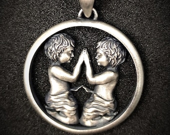 Sterling Silver Gemini Zodiac Pendant Necklace, Handmade Horoscope Gift