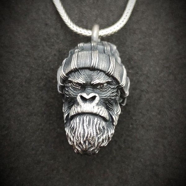 Gangster Monkey Silver Handmade Pendant, Monkey Silver Pendant, Gangster Silver Medallion, gift for him her