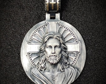Jesus Silver Cross Pendant , Silver Christian Accessory, Crucifix, Religious  Mens Necklace