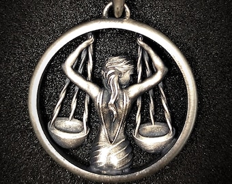 Srebrny wisiorek ze znakiem zodiaku Waga, ręcznie robiony naszyjnik z horoskopem