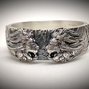 Lion Silver Handmade Ring,  Lion with mane, Leo Zodiac Ring, Animal ring gift for him her, gift for men