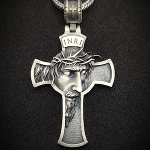 Jesus Silver Cross Handmade Pendant,Jesus Crucifix Necklace,  Religious Men Pendant, Silver Christian Accessory, Handmade Men Gift