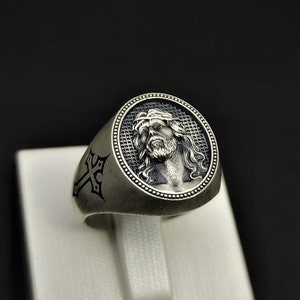 Jesus Head Ring,  Christian Silver Handmade Religious  Ring, Christian Accessory, Men Ring gift
