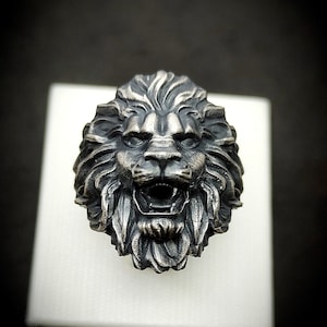 Lion Ring, Silver Lion  Handmade Ring, Men Jewelry,  Lion with mane, Leo Zodiac Ring, Animal ring gift for men