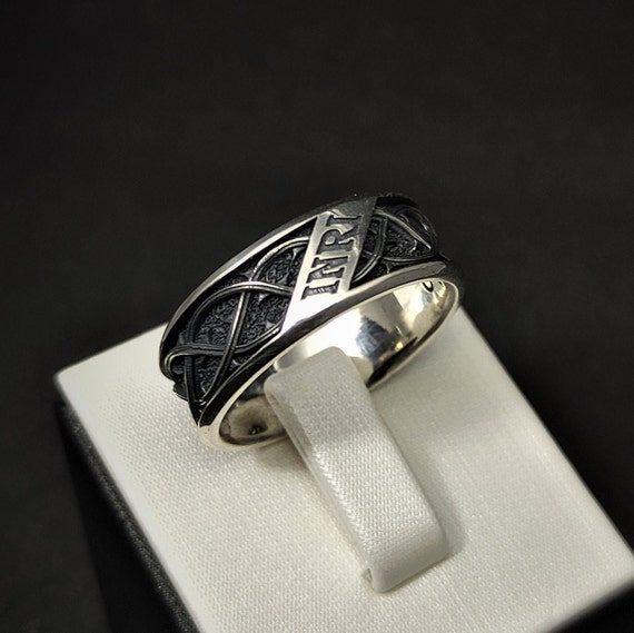 Sterling Silver Religious INRI Crucifix Ring,  Heavy  Band with Oxidized Finish, Christmas Gift
