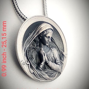 Silver Virgin Mary Handmade  Necklace, Holy Mother Silver in Pendant, Religious Thanksgiving  Christmas Jewelry Mommy gift