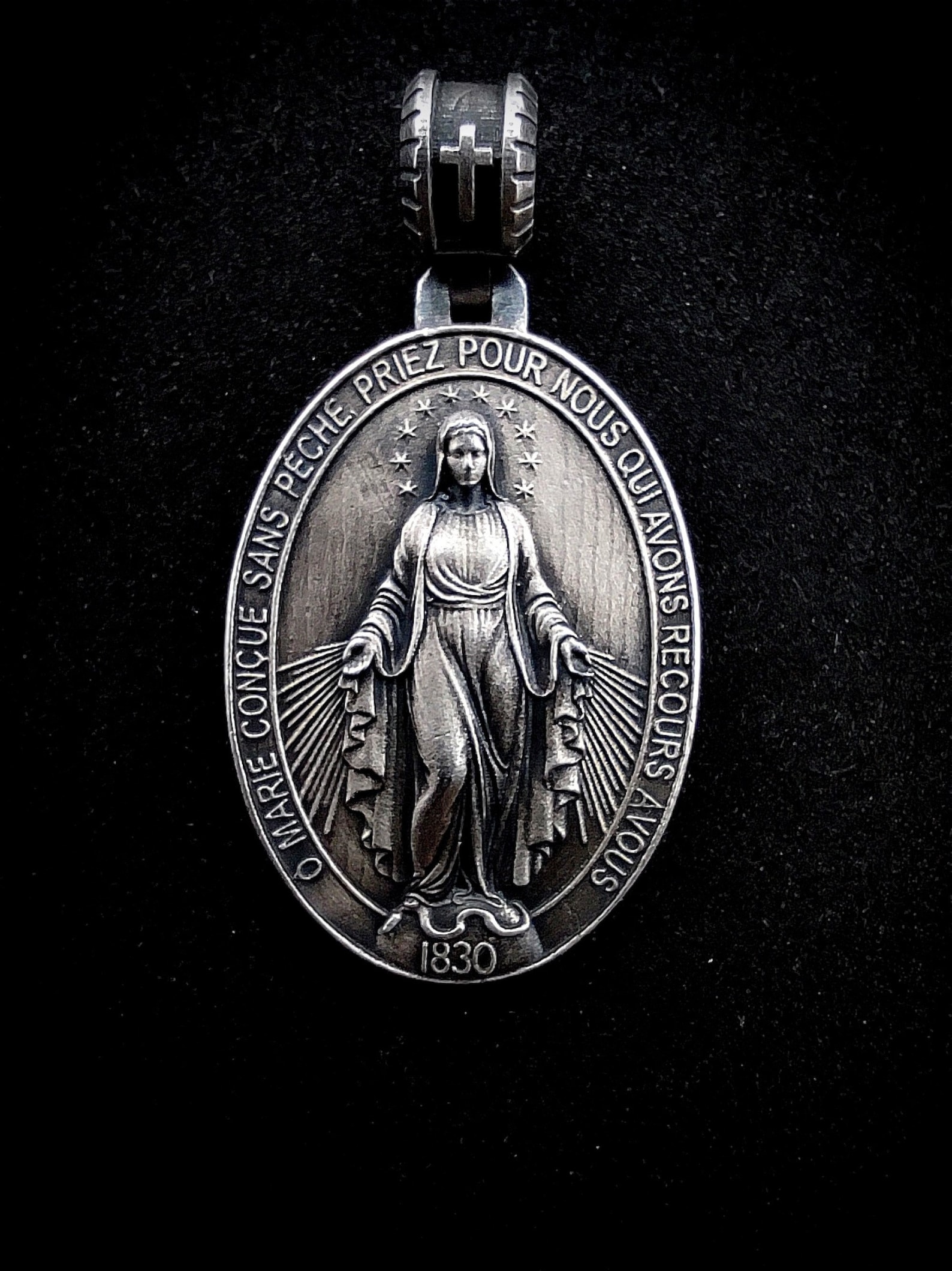 Virgin Mary Sterling Silver Large Pendant Necklace, Miraculous Medal ...