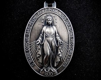 Silver Virgin Mary Handmade Women  Necklace, Virgen Milagrosa, Holy Mother Charm, Religious Thanksgiving Handmade Jewellery