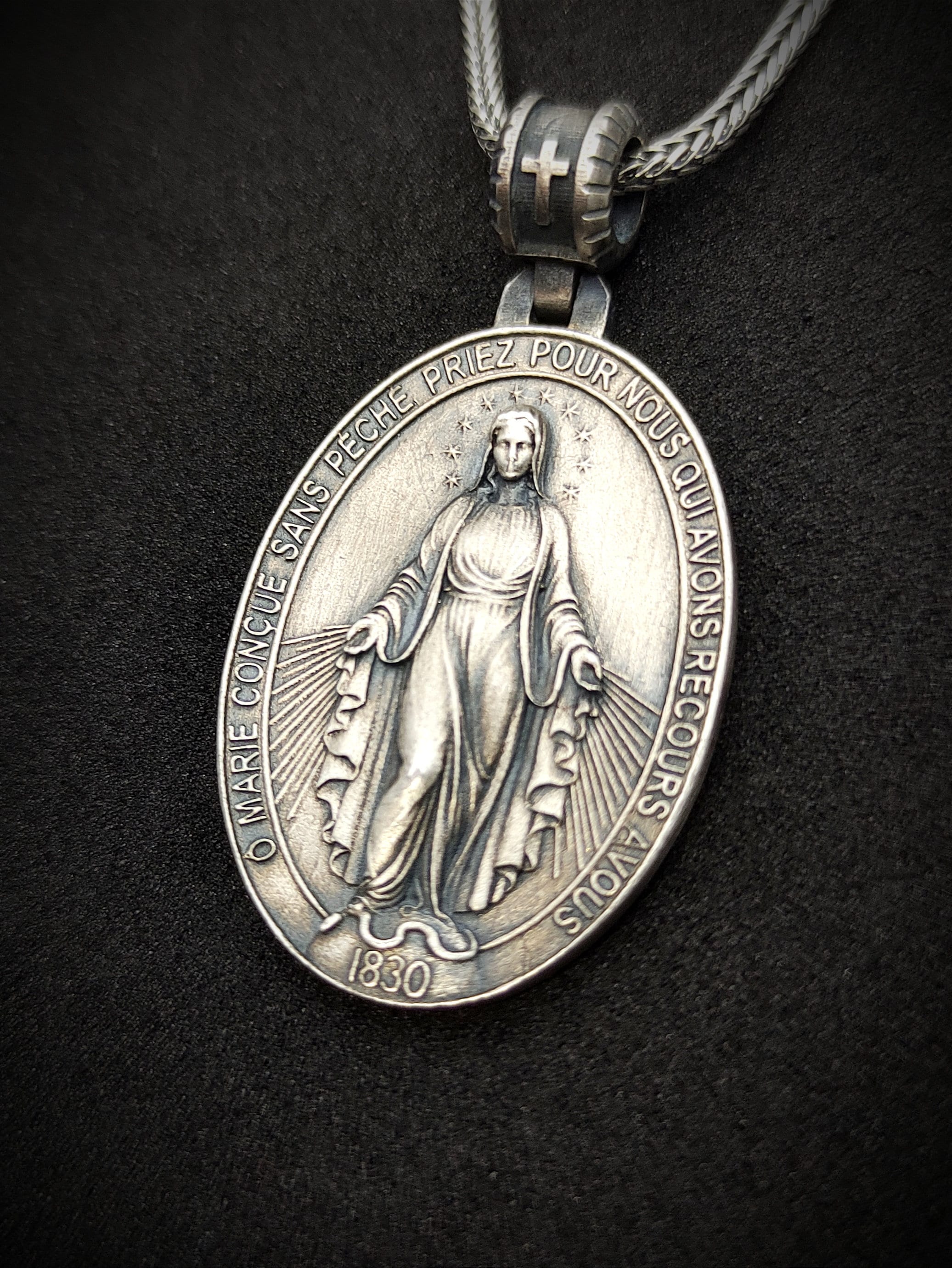 Virgin Mary Sterling Silver Large Pendant Necklace, Miraculous Medal ...