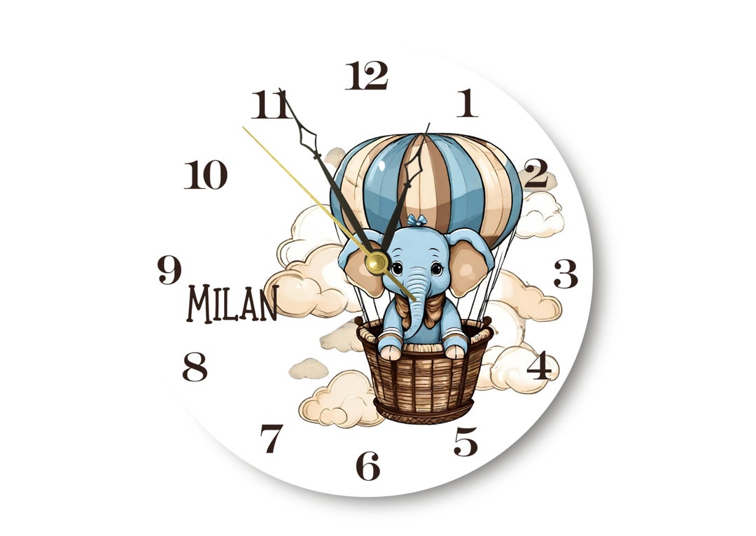 Baby Wall Clock Cute Elephant Wall Clock With Personalized Etsy