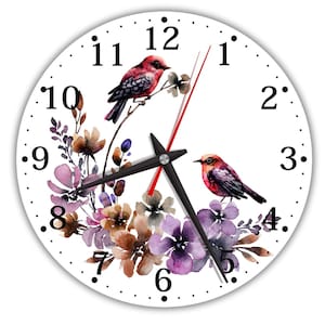 Kitchen Wall Clock -Bird Wall Clock – Purple Floral Rustic Decor – Wooden Silent Clock for Kitchen, Living Room or Gift