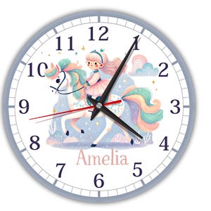 Mädchen Wanduhr: Fantasie Pferd, Stille Holzuhr