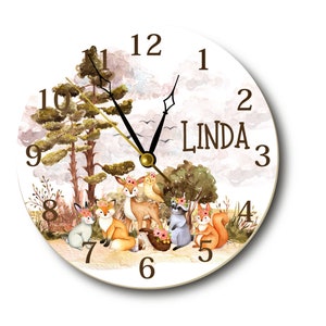 Forest Animals Wall Clock - Christmas gift for kids, Woodland Wall Clock - Personalized large wall clock for children - 30 cm eco-friendly