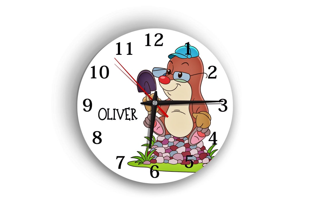 Kids Wall Clock Handmade Cute Little Mole Wooden Wall Clock - Etsy
