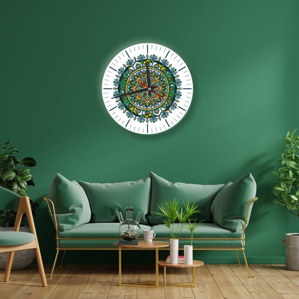Très grande horloge murale mandala, horloge murale de cuisine, horloge murale en bois, décoration de bureau, décoration de maison, horloge murale Uniqe,