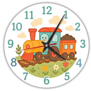 Handmade Wooden Train Wall Clock: Silent Nursery Decor, Pastel Colors