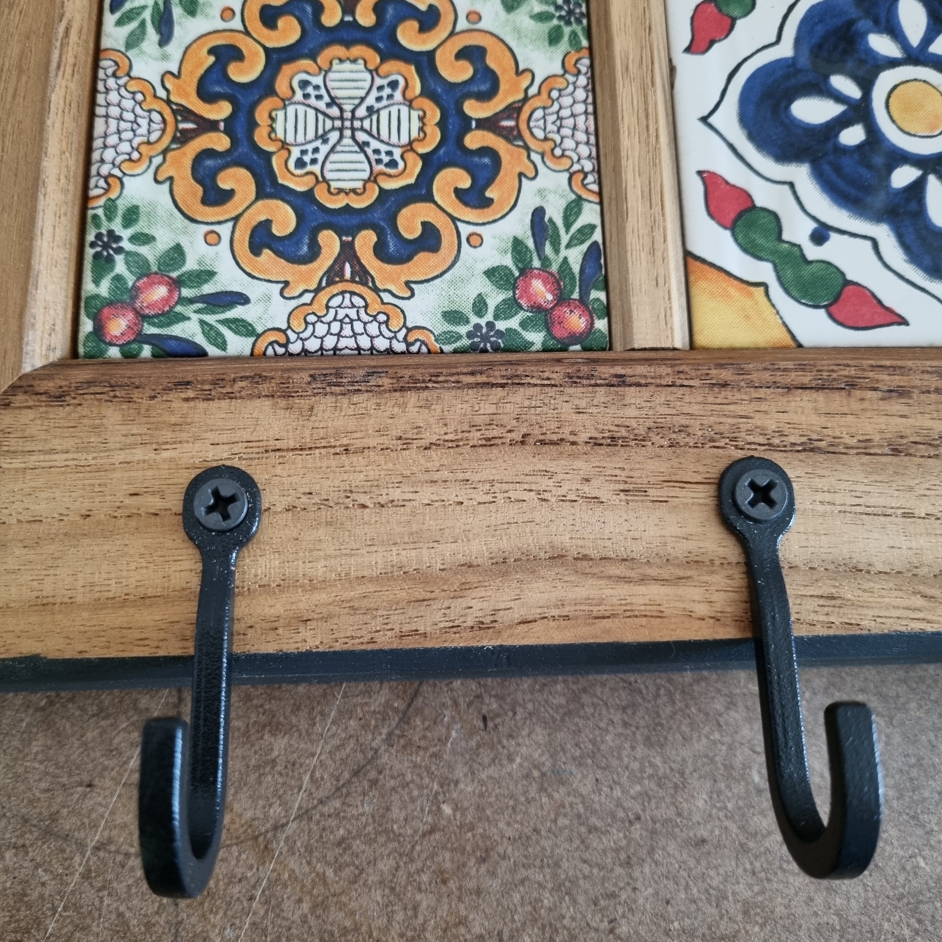 Reclaimed Key Rack Talavera Tile Key & Coat Rack: Reclaimed Teak Wood Entryway Organizer ...