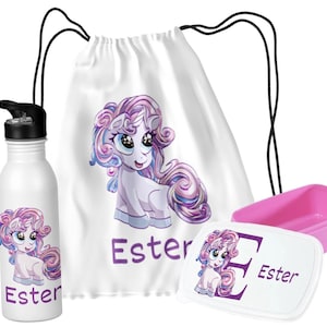 Back to School Gift ,Lunch Set for Girls – Unicorn  Theme, Personalized Gym Bag, Water Bottle, and Lunch Box, Custom Name