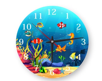 Clownfish Wall Clock - Christmas gift for children, large and silent -Personalized large wall clock for children - Life in the Sea