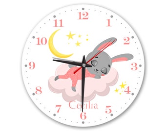 Baby Wall Clock - Bunny Wall Clock with Personalized Name, Boy  and Girl Wall Clock, Christening Gift, Large Wall Clock, Nursery Wall Clock