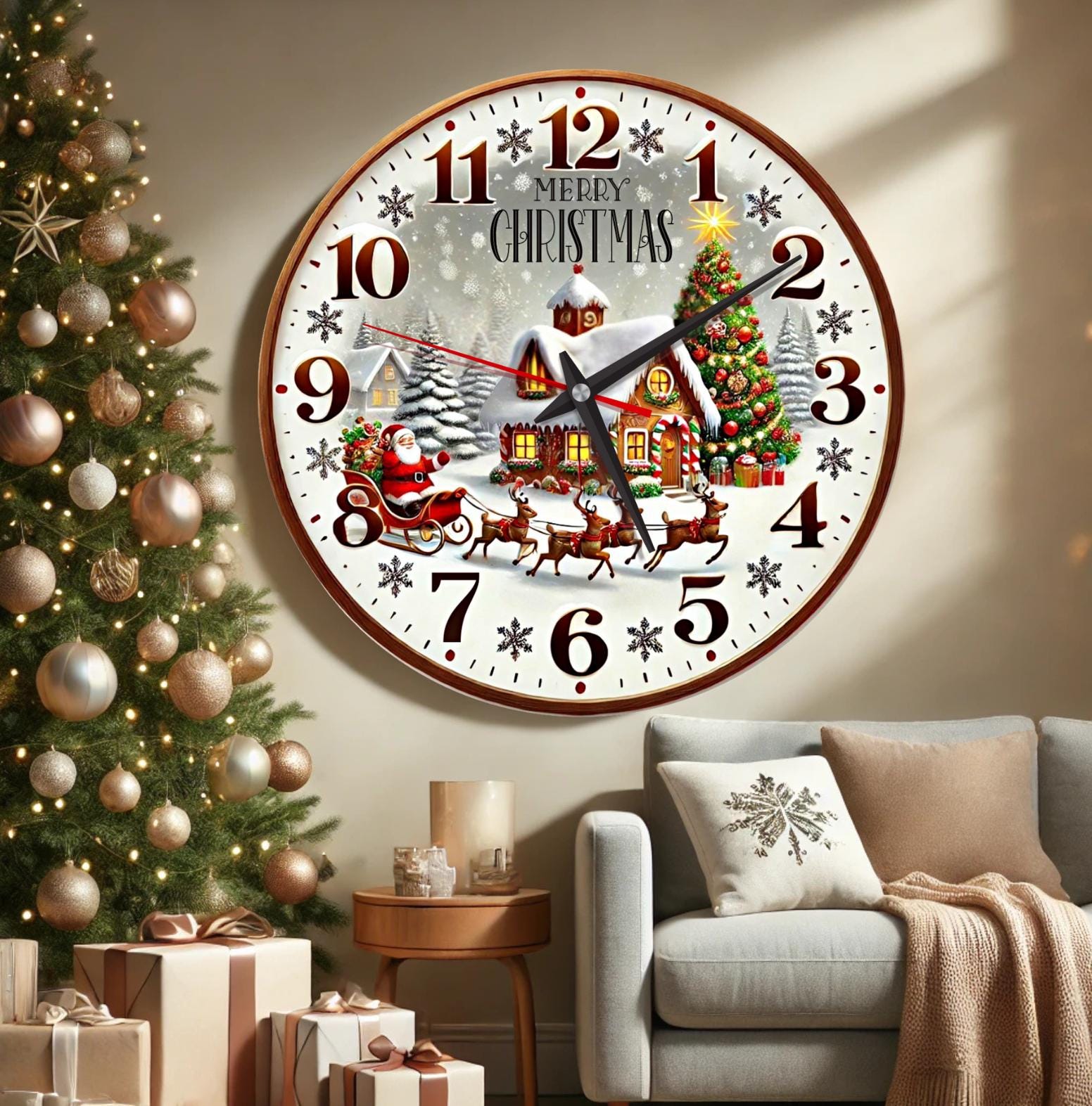 Vintage Santa Christmas Wall Clock: Silent Wooden Holiday Decor - Etsy