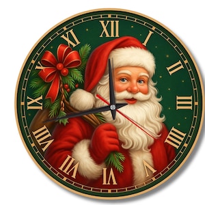 Vintage Santa Wanduhr - Retro Weihnachtsdekor mit stillem Uhrwerk - klassischer amerikanischer Weihnachtsstil