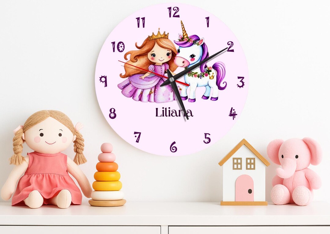 Personalized Unicorn Wall Clock for Girls With Name | Princess Nursery ...