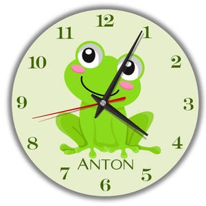 Personalized Frog Wall Clock – Christmas Gift for Kids – Silent Wooden Clock for Boys or Girls Room or Nursery
