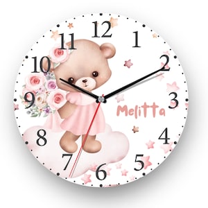 Personalized Teddy Bear Clock: 12&quot; Kids Room Wall Decor