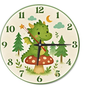 Custom Dragon Wooden  Clock , Silent Wall Clock for Nursery and Toddlers in Pastel Colors