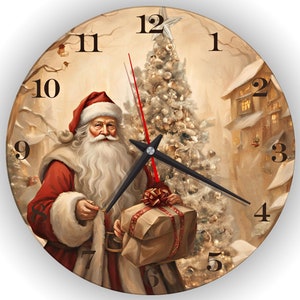 Uhr: Große Weihnachtsmann-Wanduhr aus Holz
