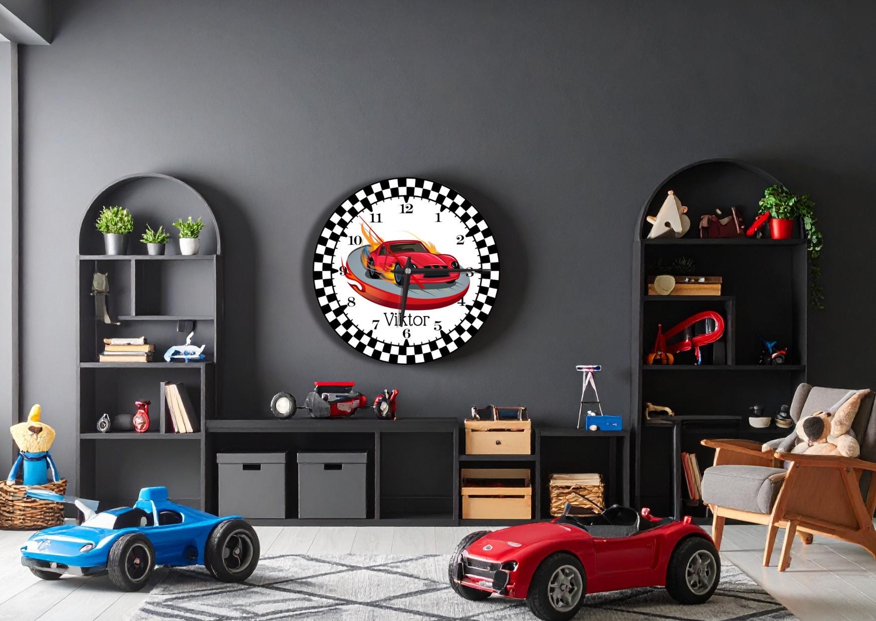 Horloge murale personnalisée pour voiture de course : décoration silencieuse pour chambre de garçon en bois MDF - France Horloge murale personnalisée pour voiture de course : décoration silencieuse pour chambre de garçon en bois MDF - France