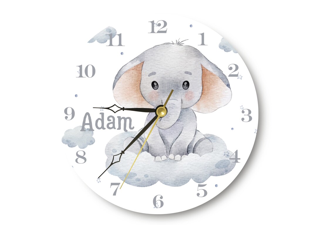 Baby Wall Clock Cute Elephant Wall Clock With Personalized Etsy