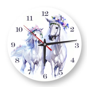 Horse Wall Clock, White Horse Wall Clock, Wooden wall clock, Animal wall clock, Decorative Clock, Extra Large Wall Clock