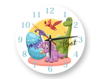 CustomBaby Dinosaurus Wall Clock - Handmade Cute Dinosaurus Wooden Wall Clock with Personalized Name,  Large Wall Clock, Nursery Wall Clock