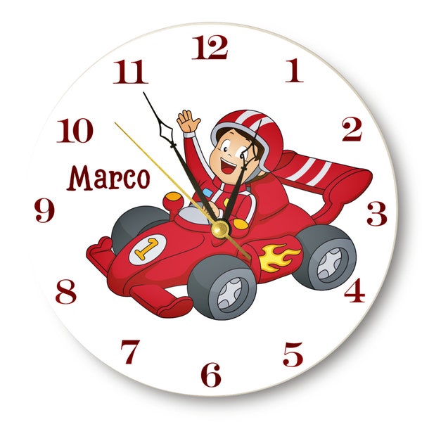 Little Racing Champion Wooden Wall Clock - Gift for Kids, Large and Stylish - Personalized Kids' Large Wall Clock - 30cm Eco-Friendly MDF